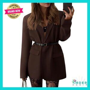 Oversized Blazer Open Front Notched Lapel Work Office Suit Jacket Chic